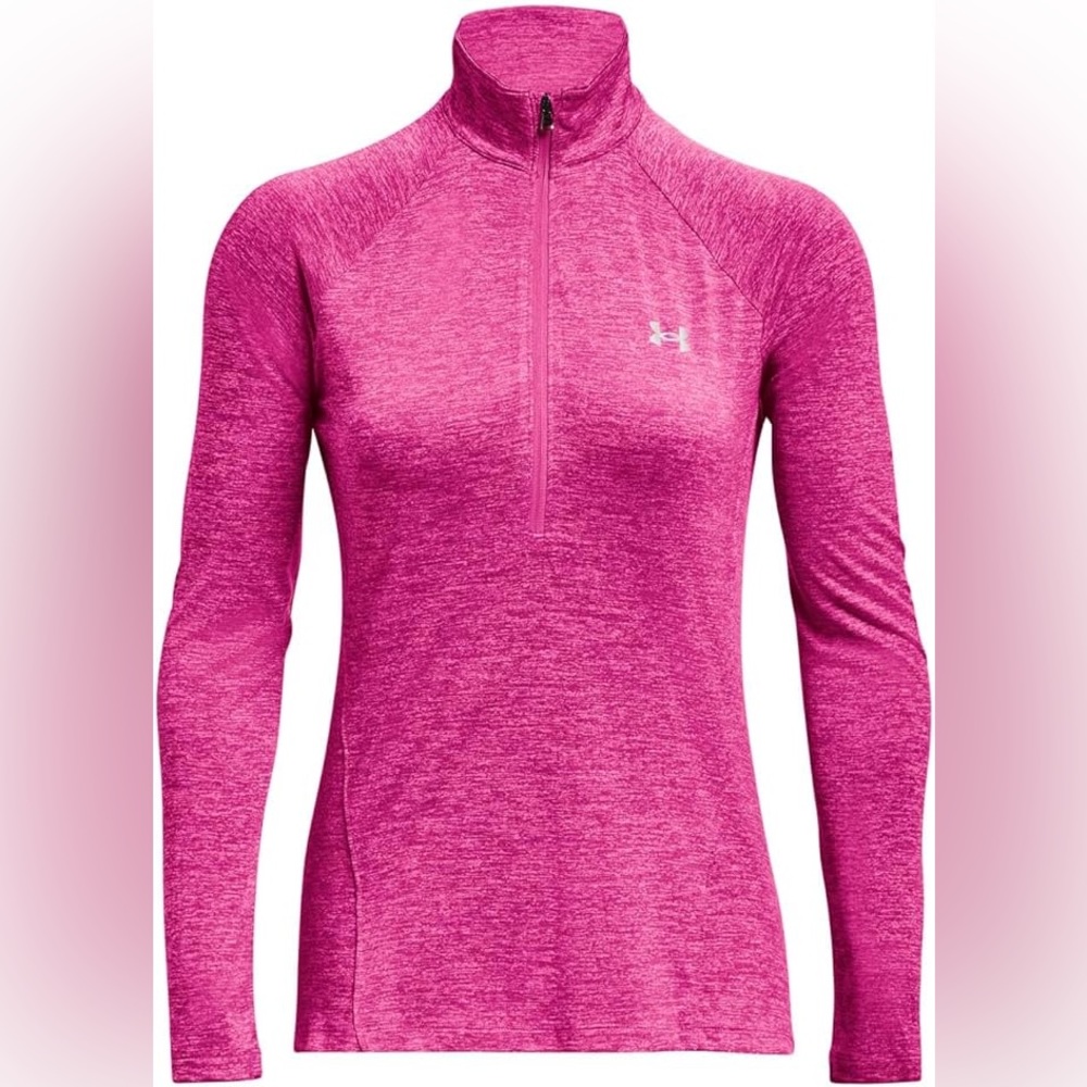 Under armour tech 1/2 zip long sleeve top shirt loose pink athletic medium